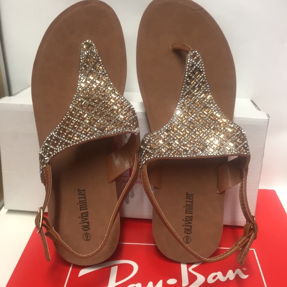 BNWT Sandals Olivia Miller size 9 Brown Stones - Picture 2 of 10